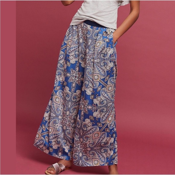 Anthro Elevenses Ines Blue Wide Leg Satin Pant​ - Picture 2 of 8